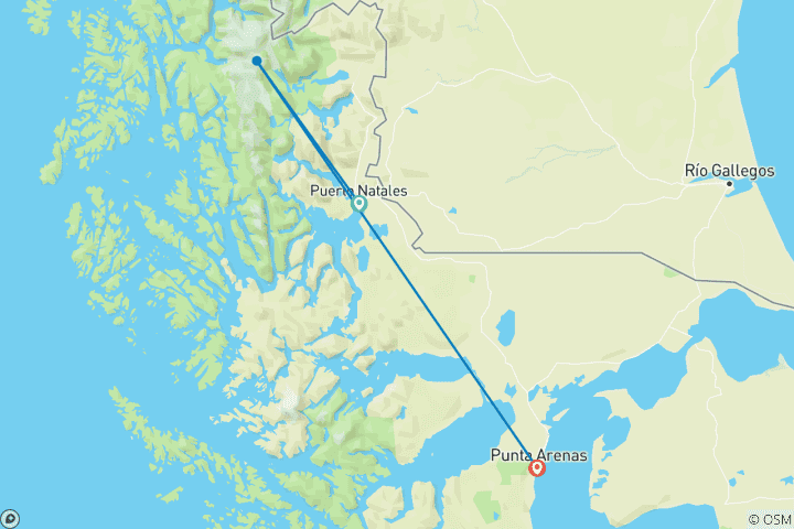 Carte du circuit Chili - Patagonie 7 jours W Trek dans les Torres Del Paine