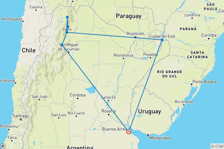 Map of Buenos Aires, Puerto Iguazú & Salta - 10 Days