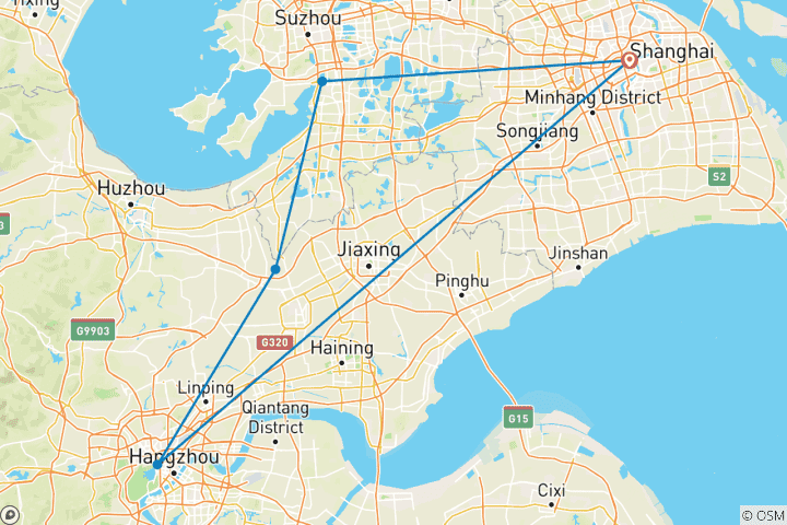 Karte von Südchina Entdeckungsreise inkl. Shanghai, Suzhou, Wuzhen Water Town, Hangzhou - 7 Tage