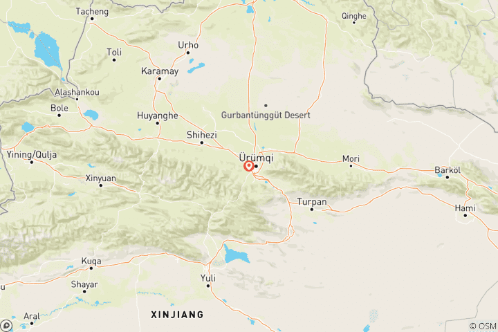 Map of Amazing Northern Xinjiang 8-Day Tour: Urumqi, Tianchi, Hemu, Kanas, Ghost City, Dushanzi Canyon