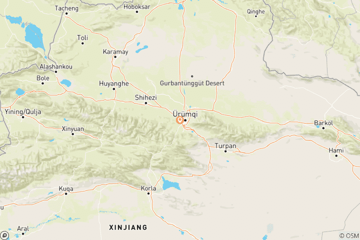 Kaart van Verbazingwekkende Noordelijke Xinjiang 8-daagse rondreis: Urumqi, Tianchi, Hemu, Kanas, Spookstad, Dushanzi Canyon