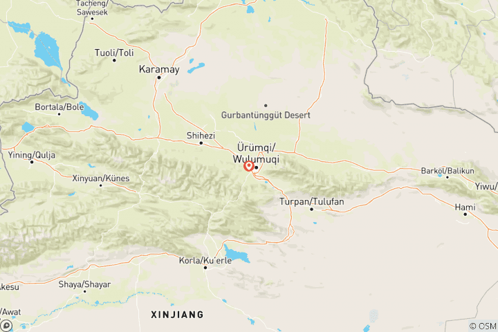 Map of Express 4-Day Kanas Tour from Urumqi in Northern Xinjiang