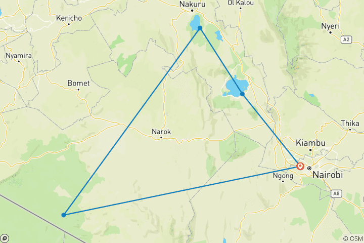 Carte du circuit Observation des oiseaux et safari sur mesure au Kenya, départ quotidien et circuit privé