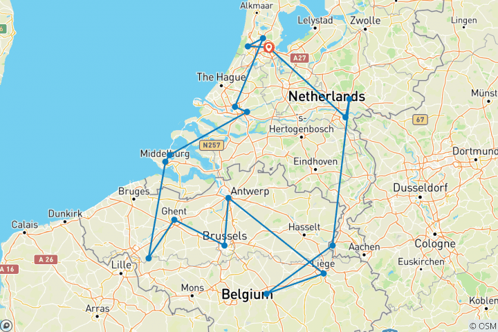 Map of Grand Tulip Cruise of Holland & Belgium with 1 Night in Amsterdam 2024