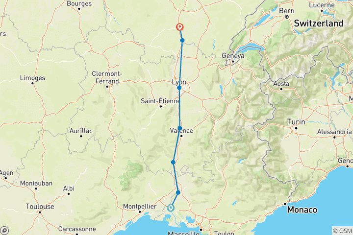 Carte du circuit Bourgogne et Provence - vers le nord 2024