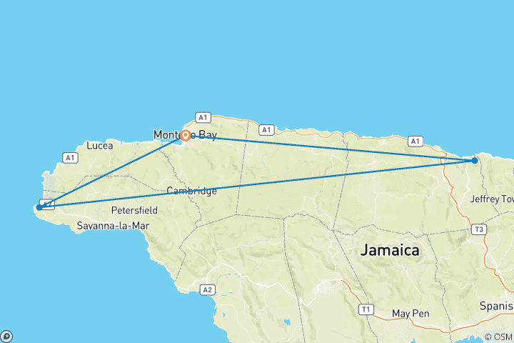 Map of JAMAICA – Montego Bay Ocho Rios Negril Highlights