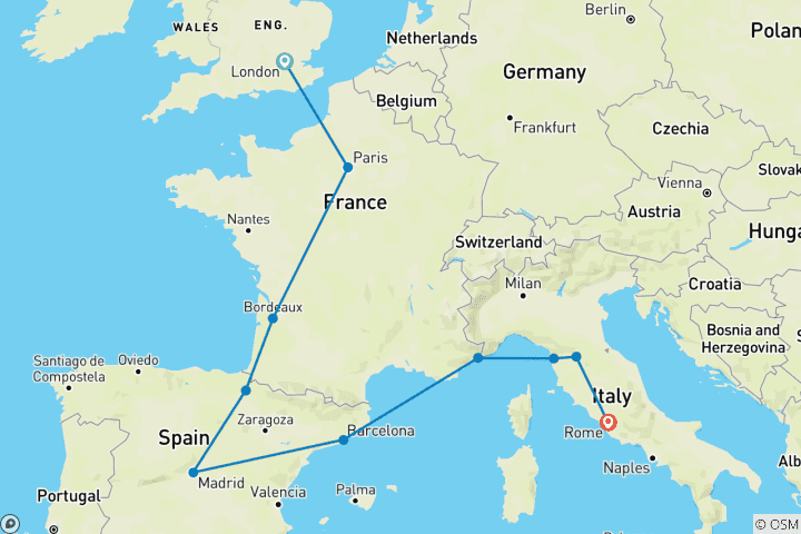 Carte du circuit L'Europe enchanteresse- 15 jours