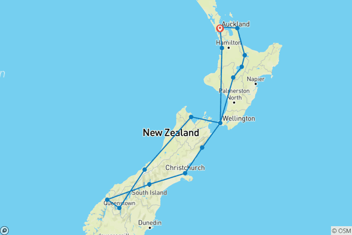 Map of 24 Day 'Kea' National Adventure Tour