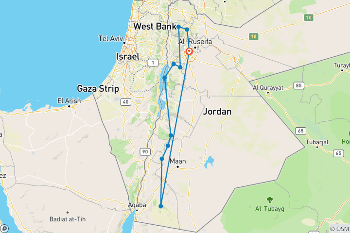 Map of 7 Days Tailor-Made Best Jordan Family Tour, Daily Start & Private Car