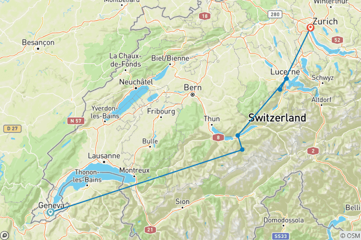 Carte du circuit SUISSE - Les points forts de Genève à Zurich