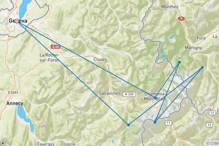 Carte du circuit Tour du Mont Blanc - Suisse France Italie