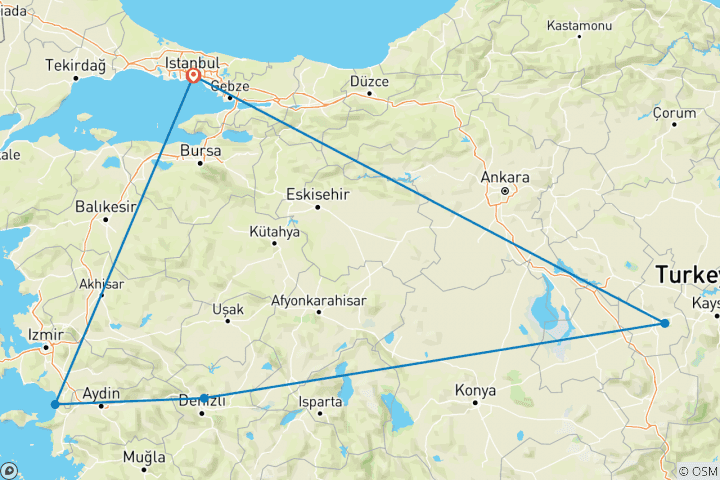 Map of TURKEY – Istanbul Cappadocia Pamukkale Ephesus