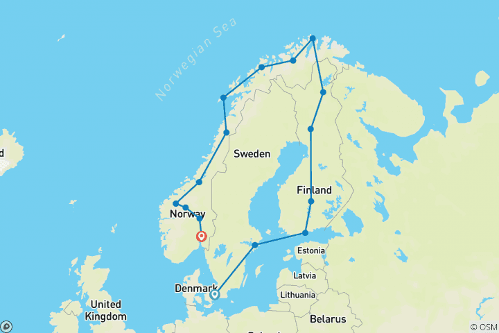 Map of Nordic Adventure (20 Days)