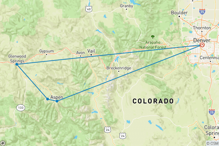 Carte du circuit États- Unis - Le Colorado met en valeur Aspen et son feuillage d'automne