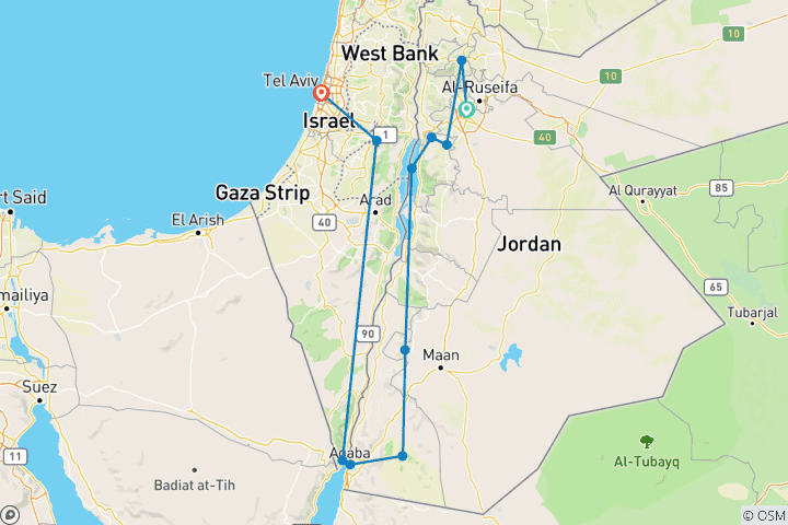 Carte du circuit Excursion privée sur mesure en Jordanie et en Israël, départ quotidien - 8 jours