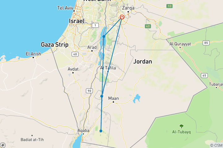 Map of 5 Days Customized Jordan Cultural Tour, Daily Start