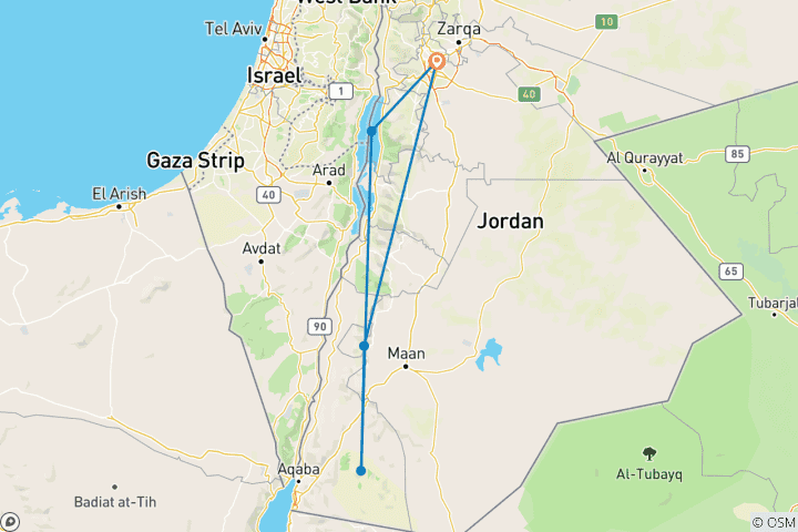 Map of 5 Days Customized Jordan Cultural Tour, Daily Start