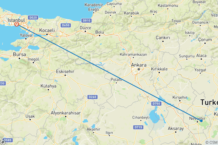 Kaart van Privéreis op maat door Turkije - Istanbul & Cappadocië - vertrekt dagelijks
