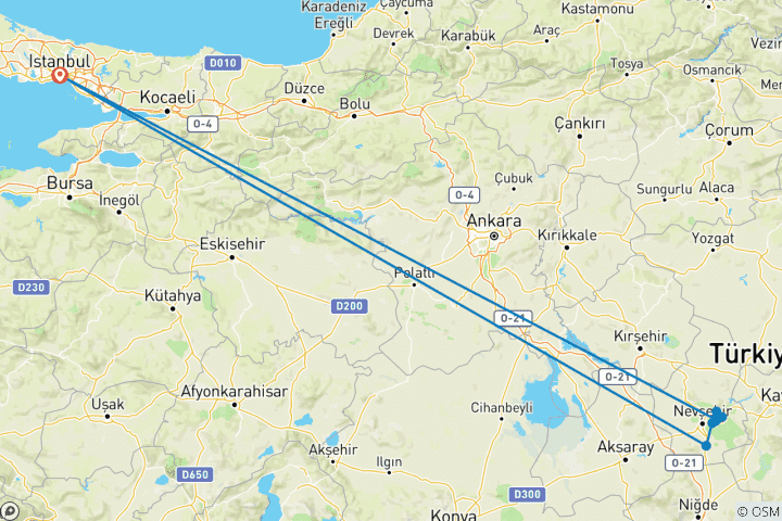 Kaart van Aangepaste privéreis Turkije naar Istanbul & Cappadocië, dagelijks vertrek