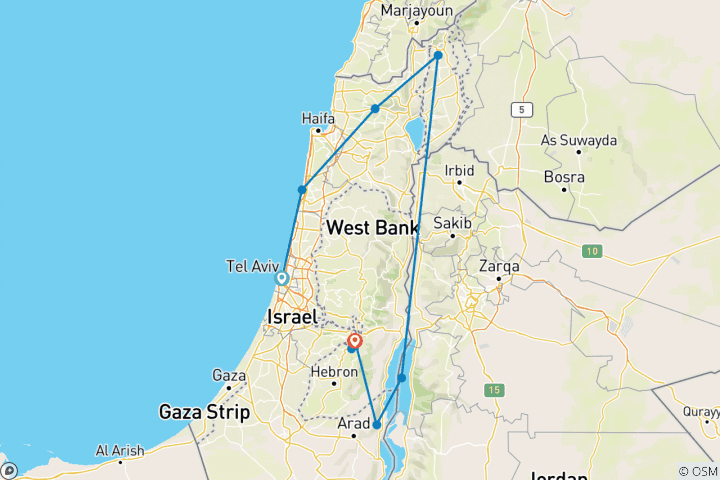 Carte du circuit Découverte d'Israël - petits groupes, hiver, 9 jours