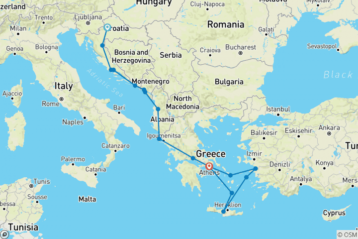 Map of The Eastern Discovery (Athens - Small Groups, With Athens, 17 Days)