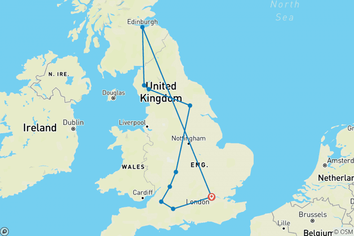 Karte von Elegantes Großbritannien (Klassische Rundreise, Start London, 12 Tage)