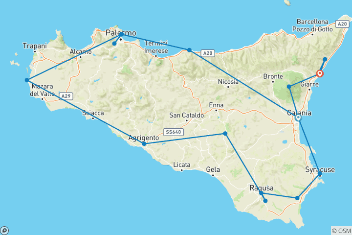 Carte du circuit Splendide Sicile - de Catane à Taormine - 10 jours/9 nuits