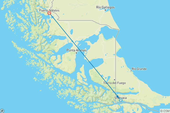 Map of Argentina and Chile - Amazing Patagonia: Ushuaia and Puerto Natales - 5 Days