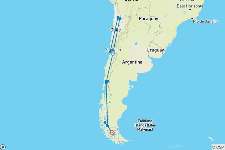 Map of All Chile Tour - 13 days