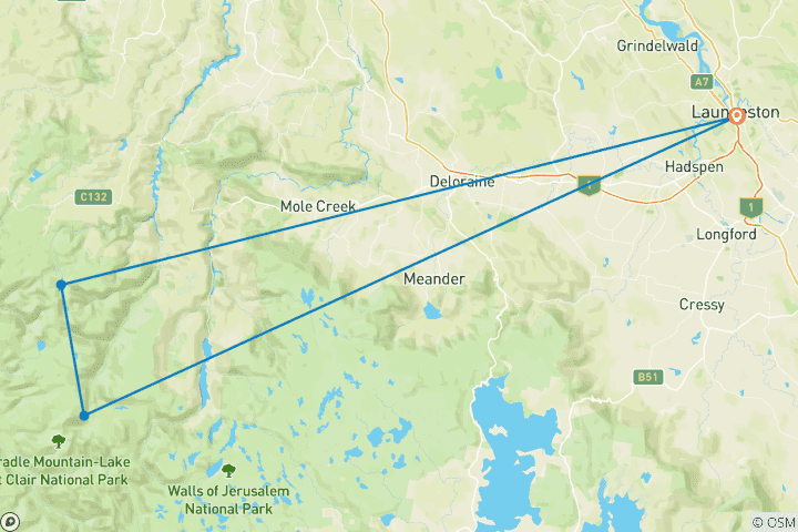 Map of Trek the Cradle Mountain Overland Track