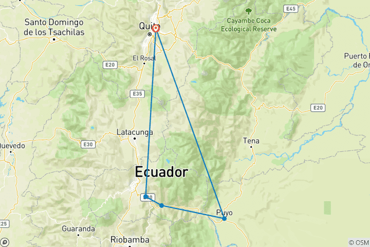 Kaart van Ecuador: Quito, Pelileo, Baños & Puyo - 3 dagen