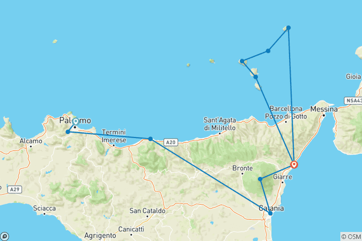 Carte du circuit Secrets siciliens - Visite de la Sicile et des îles Éoliennes