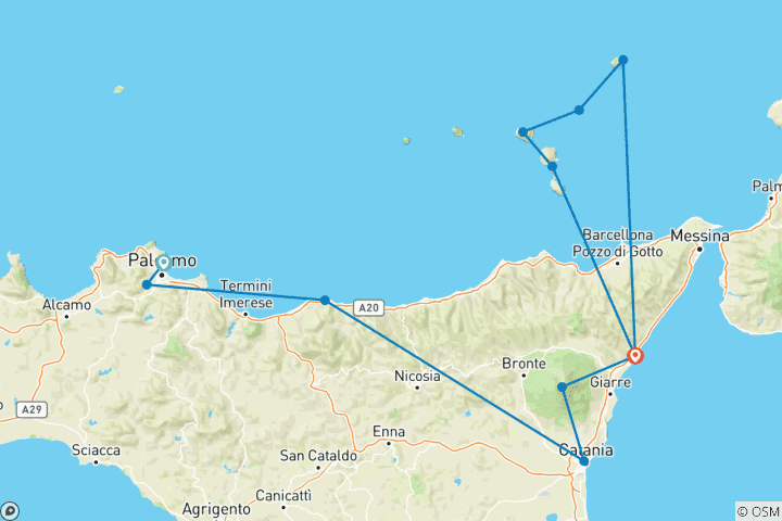 Carte du circuit Secrets siciliens - Visite de la Sicile et des îles Éoliennes