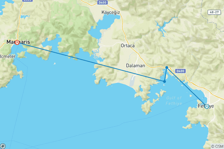 Carte du circuit De Fethiye à Marmaris (3 nuits en croisière Mini Blue)