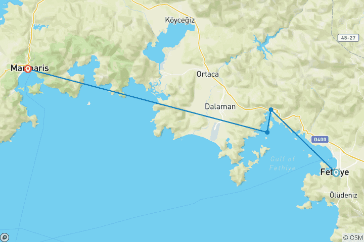 Map of Fethiye to Marmaris (3 Nights Mini Blue Cruise)