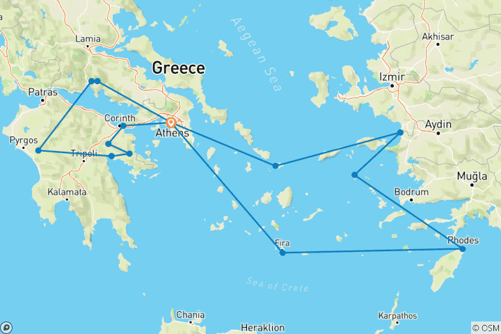 Carte du circuit Escapade en Grèce avec une croisière de 4 nuits sur le thème de l'icône (15 destinations)