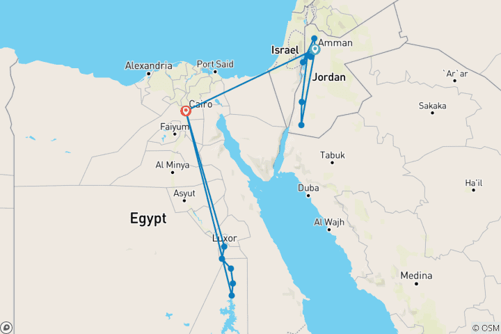 Carte du circuit Égypte et Jordanie