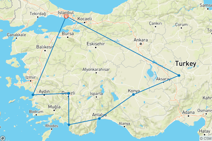 Map of Highlights of Turkey - 12 Days