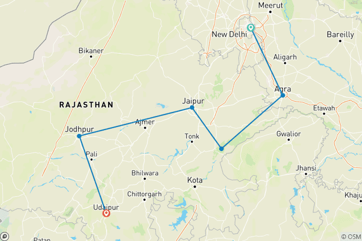 Map of Splendors of Golden Triangle & Rajasthan