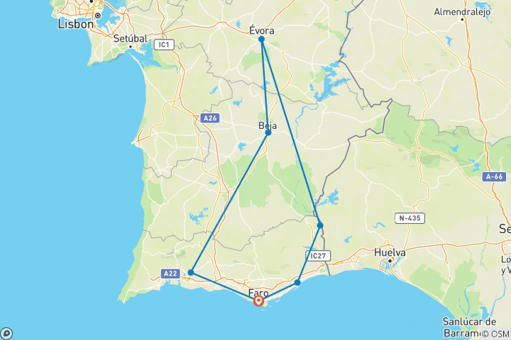 Carte du circuit Secrets cachés de l'Algarve et de l'Alentejo, autotour