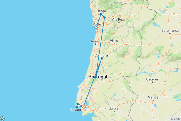 Carte du circuit La meilleure expérience du Portugal - 10 jours