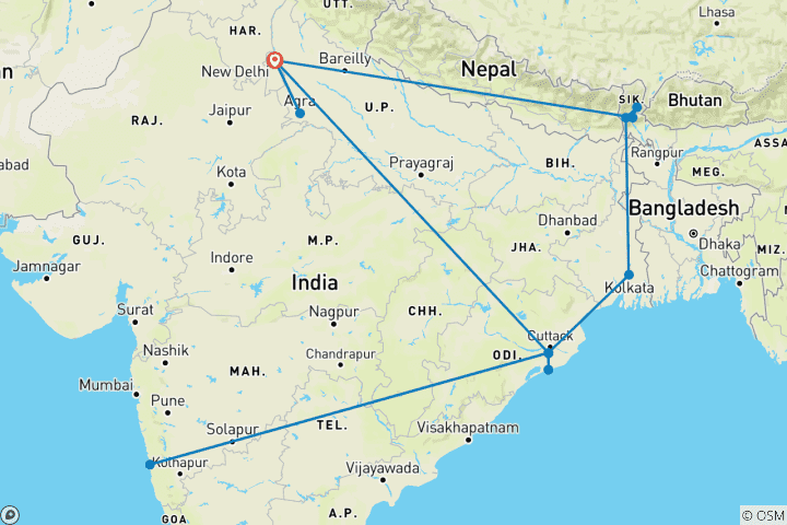 Map of East India Cultural Odyssey: Monuments, Temples & Monasteries