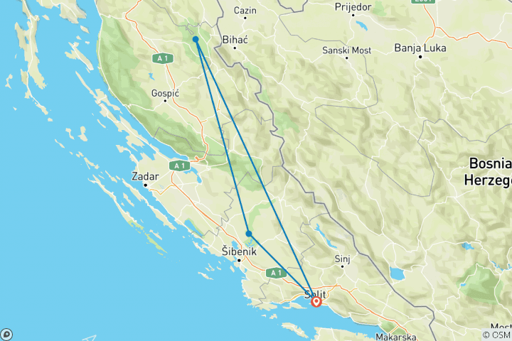 Carte du circuit Parcs nationaux de Croatie (3 jours)