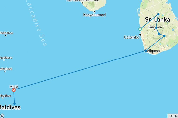 Carte du circuit Croisière au Sri Lanka et aux Maldives : Jardins d'épices et bords de mer