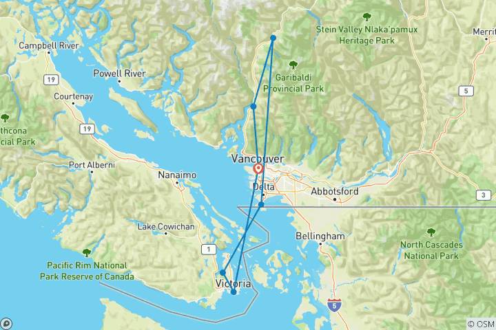 Carte du circuit Vancouver - Circuit Super Saver avec Victoria et Whistler - 3 jours