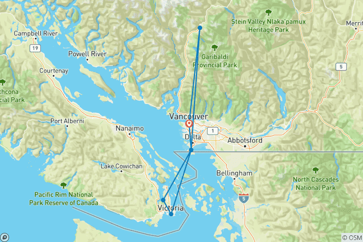 Carte du circuit Vancouver, Whistler et Victoria - Circuit économique de 3 jours