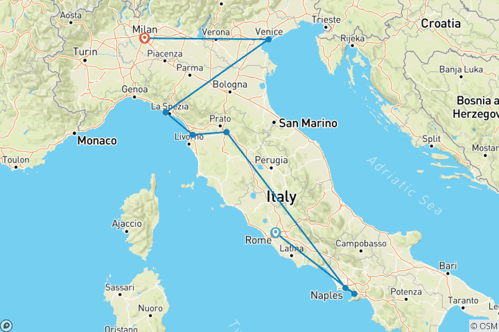 Map of Italy Rail Express Tour