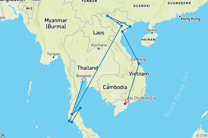 Carte du circuit Expérience en Thaïlande et au Vietnam