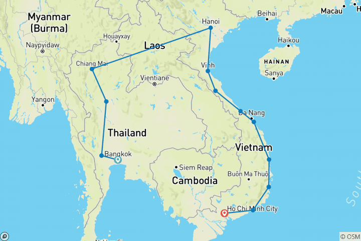 Map of Thailand & Vietnam: Mountains & Coastlines