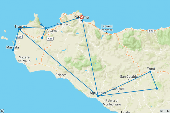 Carte du circuit Visite privée de la Sicile occidentale